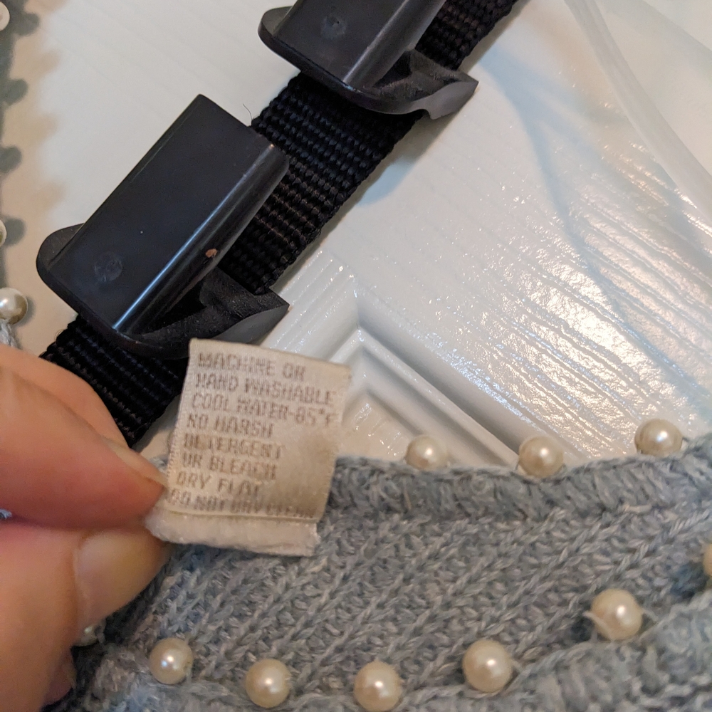Victoria Jones Woman Gray Top with Pearl Accents - Picture 6 of 8